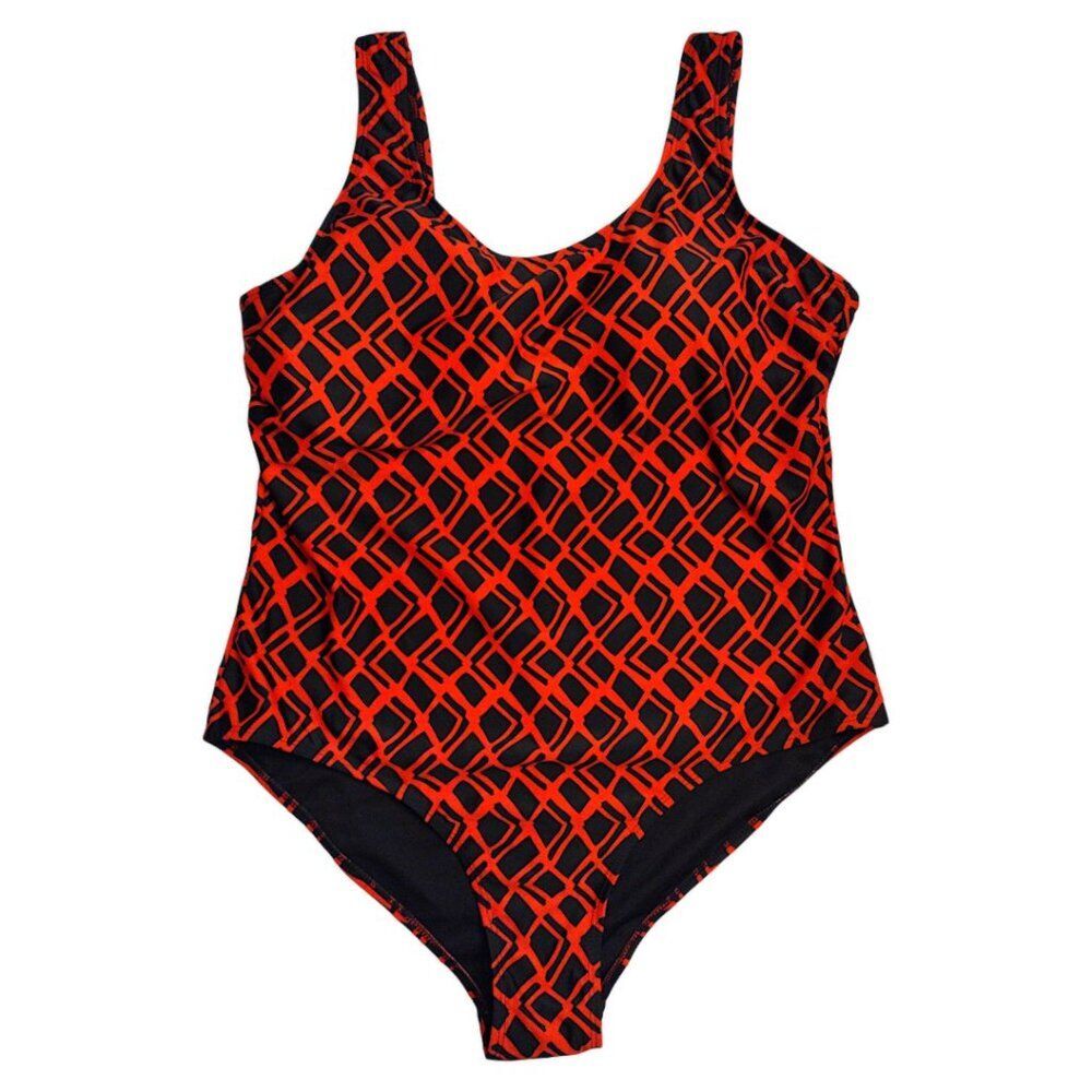 Emily B Originals Red/Black Geometric One Piece Swimsuit, Size 20W